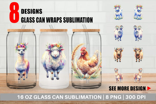 Glass Can Watercolor Boho Highland Cow And Friends Sublimation artnoy 
