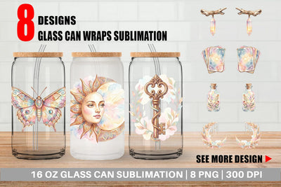 Glass Can Watercolor Boho Mystical Celestial Art Sublimation artnoy 