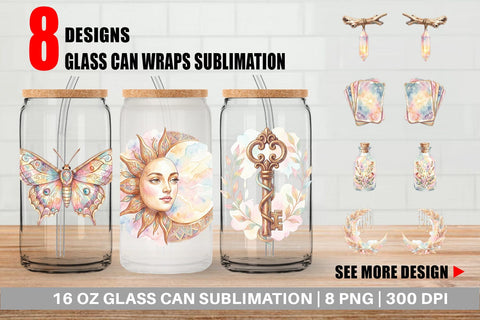 Glass Can Watercolor Boho Mystical Celestial Art Sublimation artnoy 