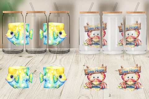 Glass Can Watercolor Boho Ocean Nursery Animal Sublimation artnoy 