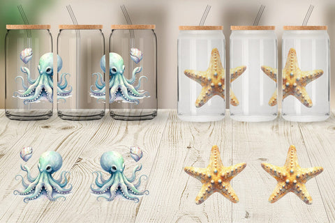 Glass Can Watercolor Boho Ocean Nursery Animal Sublimation artnoy 