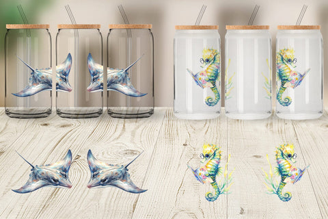 Glass Can Watercolor Boho Ocean Nursery Animal Sublimation artnoy 