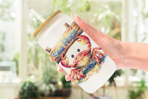 Glass Can Watercolor Boho Ocean Nursery Animal Sublimation artnoy 
