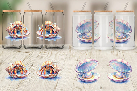 Glass Can Watercolor Boho Ocean Nursery Animal Sublimation artnoy 