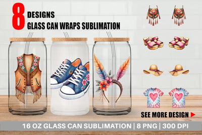 Glass Can Watercolor Boho Spring Fashion 70s Accessories & Attire Sublimation artnoy 