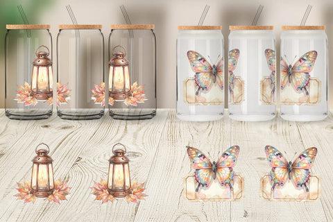 Glass Can Watercolor Boho Woodland Nature Ephemera Sublimation artnoy 