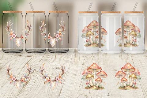 Glass Can Watercolor Boho Woodland Nature Ephemera Sublimation artnoy 