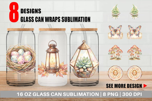 Glass Can Watercolor Boho Woodland Nature Ephemera Sublimation artnoy 