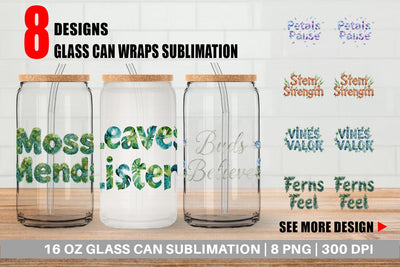 Glass Can Watercolor Botanical Nature Recovery Art Sublimation artnoy 