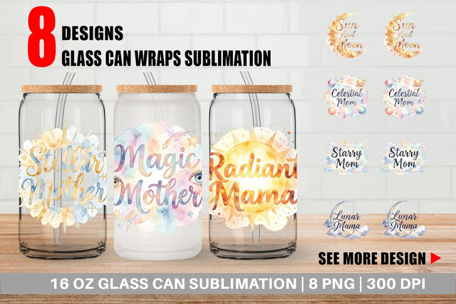 Glass Can Watercolor Celestial Boho Mother Quotes Sublimation artnoy 