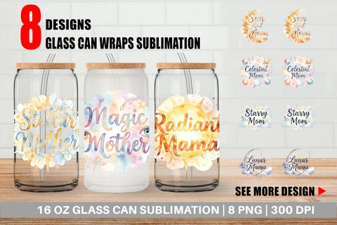 Glass Can Watercolor Celestial Boho Mother Quotes Sublimation artnoy 