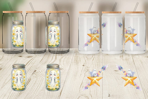 Glass Can Watercolor Celestial Dreaming Moon Ghost Sublimation artnoy 