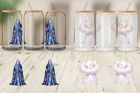 Glass Can Watercolor Celestial Dreaming Moon Ghost Sublimation artnoy 