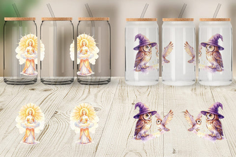 Glass Can Watercolor Celestial Mother Fantasy Art Sublimation artnoy 