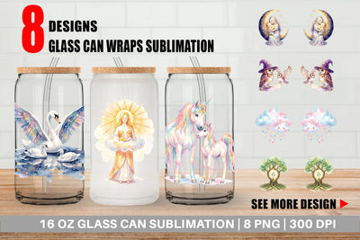 Glass Can Watercolor Celestial Mother Fantasy Art Sublimation artnoy 