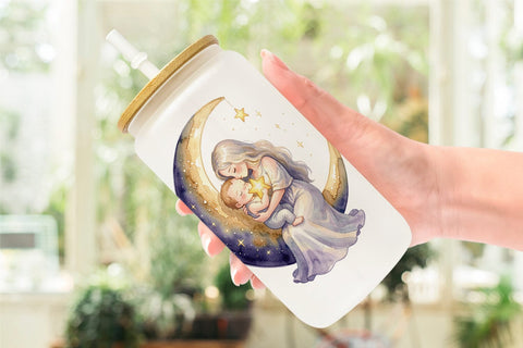 Glass Can Watercolor Celestial Mother Fantasy Art Sublimation artnoy 
