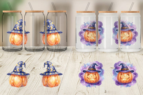 Glass Can Watercolor Celestial Starlight Witch Hat Sublimation artnoy 