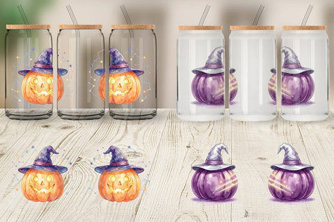 Glass Can Watercolor Celestial Starlight Witch Hat Sublimation artnoy 