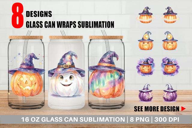 Glass Can Watercolor Celestial Starlight Witch Hat Sublimation artnoy 