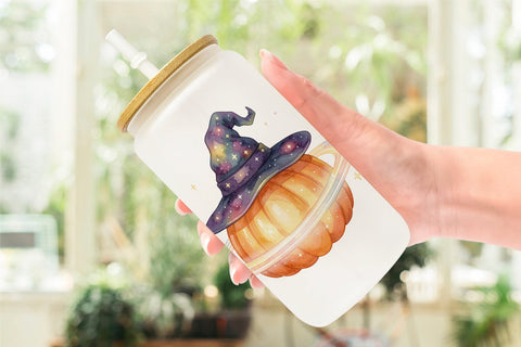 Glass Can Watercolor Celestial Starlight Witch Hat Sublimation artnoy 