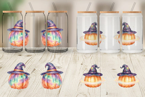 Glass Can Watercolor Celestial Starlight Witch Hat Sublimation artnoy 