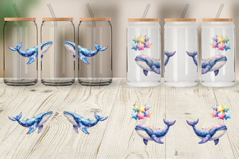 Glass Can Watercolor Celestial Whale Moon Star Sublimation artnoy 