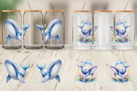 Glass Can Watercolor Celestial Whale Moon Star Sublimation artnoy 