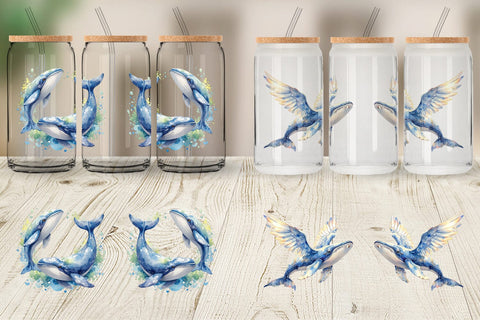Glass Can Watercolor Celestial Whale Moon Star Sublimation artnoy 