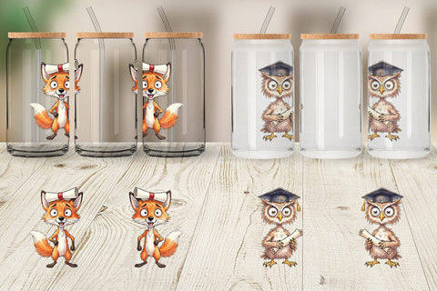 Glass Can Watercolor Chaotic Animal Graduation Sublimation artnoy 