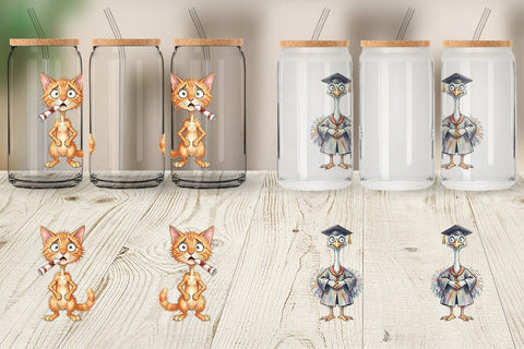 Glass Can Watercolor Chaotic Animal Graduation Sublimation artnoy 