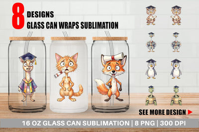 Glass Can Watercolor Chaotic Animal Graduation Sublimation artnoy 