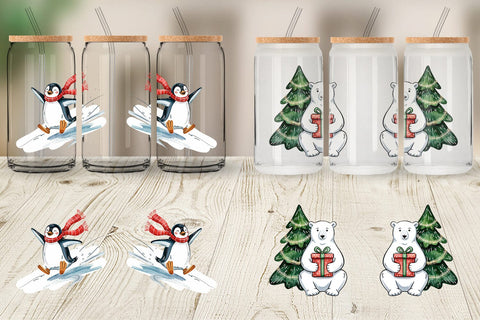 Glass Can Watercolor Christmas Animal Sublimation artnoy 
