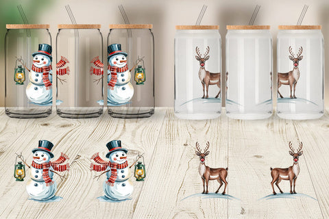 Glass Can Watercolor Christmas Animal Sublimation artnoy 