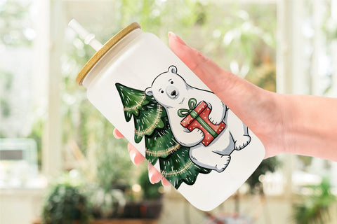 Glass Can Watercolor Christmas Animal Sublimation artnoy 