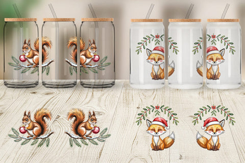 Glass Can Watercolor Christmas Animal Sublimation artnoy 