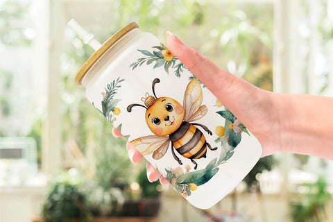Glass Can Watercolor Christmas Bee Sublimation artnoy 