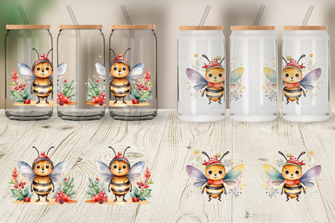Glass Can Watercolor Christmas Bee Sublimation artnoy 