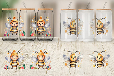 Glass Can Watercolor Christmas Bee Sublimation artnoy 