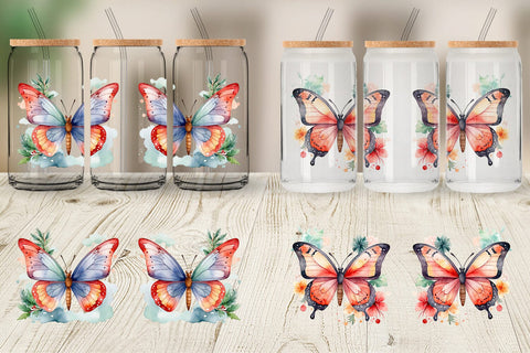 Glass Can Watercolor Christmas Butterfly Sublimation artnoy 