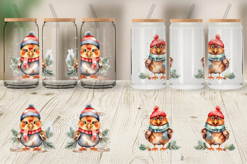 Glass Can Watercolor Christmas Chiken Sublimation artnoy 