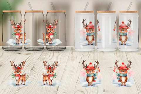 Glass Can Watercolor Christmas Deer Sublimation artnoy 