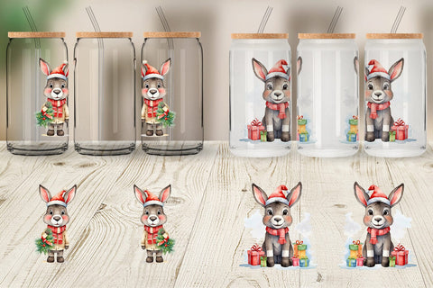 Glass Can Watercolor Christmas donkey Sublimation artnoy 