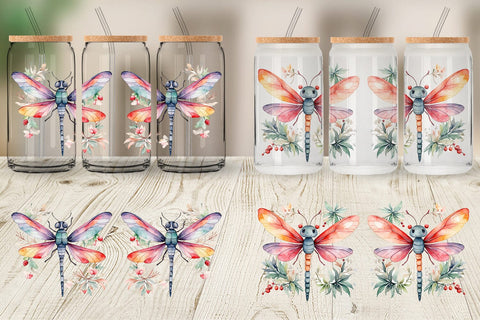 Glass Can Watercolor Christmas Dragonfly Sublimation artnoy 