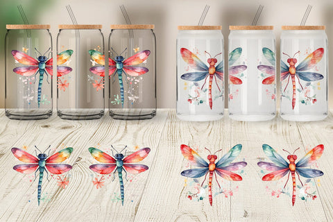 Glass Can Watercolor Christmas Dragonfly Sublimation artnoy 