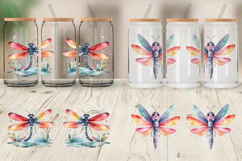 Glass Can Watercolor Christmas Dragonfly Sublimation artnoy 