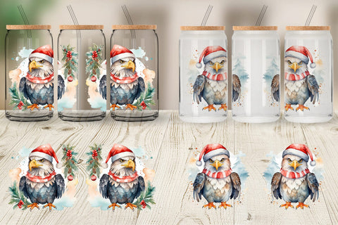 Glass Can Watercolor Christmas Eagle Sublimation artnoy 