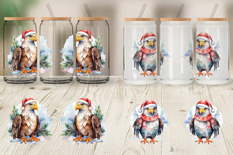 Glass Can Watercolor Christmas Eagle Sublimation artnoy 