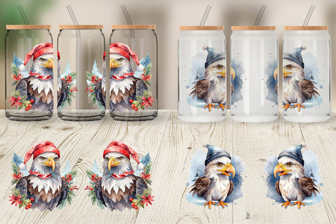 Glass Can Watercolor Christmas Eagle Sublimation artnoy 