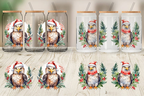 Glass Can Watercolor Christmas Eagle Sublimation artnoy 