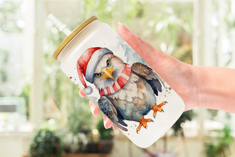 Glass Can Watercolor Christmas Eagle Sublimation artnoy 